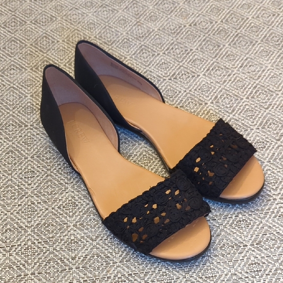 J. Crew Shoes - J. Crew Morgan Eyelet Peep Toe Black Flats Or Open-Toe Sandals